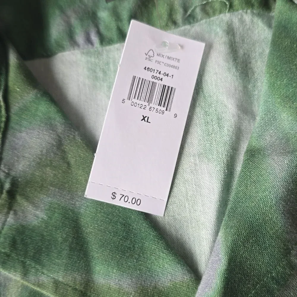 Banana Republic NWT Men Tie‎ Dye Botanical Green Short Sleeve Button Up Shirt XL